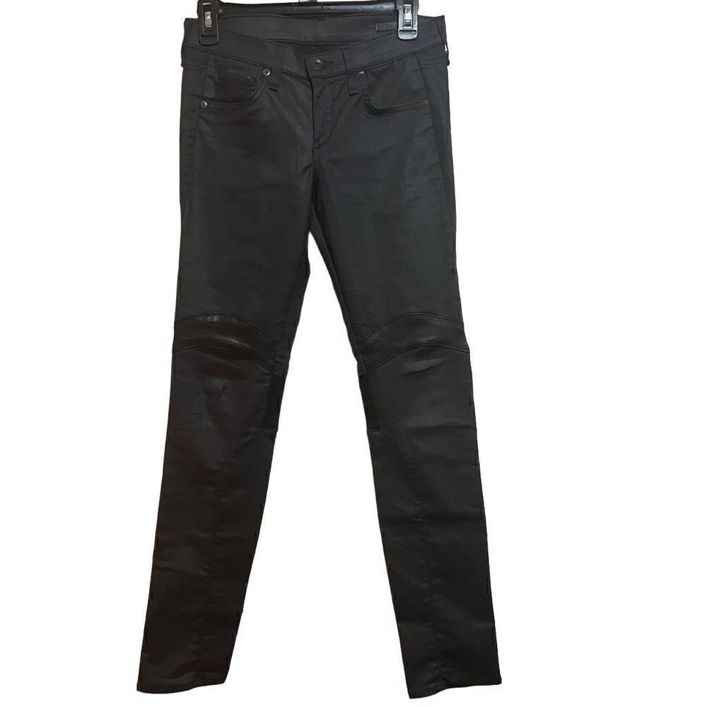 Rag & Bone Women's Black Moto Jeans Lamb Leather with Denim Skinny Jeans Size 26